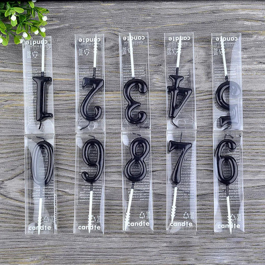 0-9 Number Cake Decorations Romantic Black Candles Number Topper for