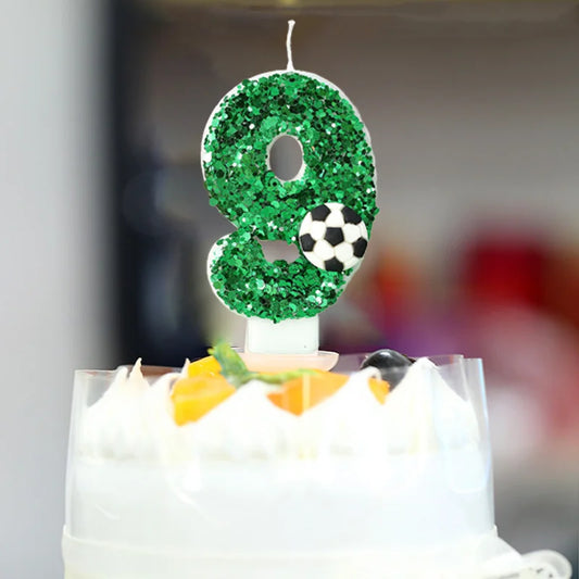 0-9 Shiny Green Number Football Candles Creative Personality Handmade