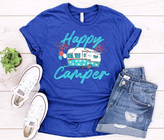"Happy Camper" T-Shirt with Trailer for Camping